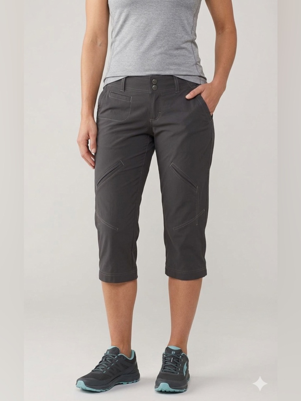 Athleta Olive and Charcoal Gray Athletic Shorts with Drawstring